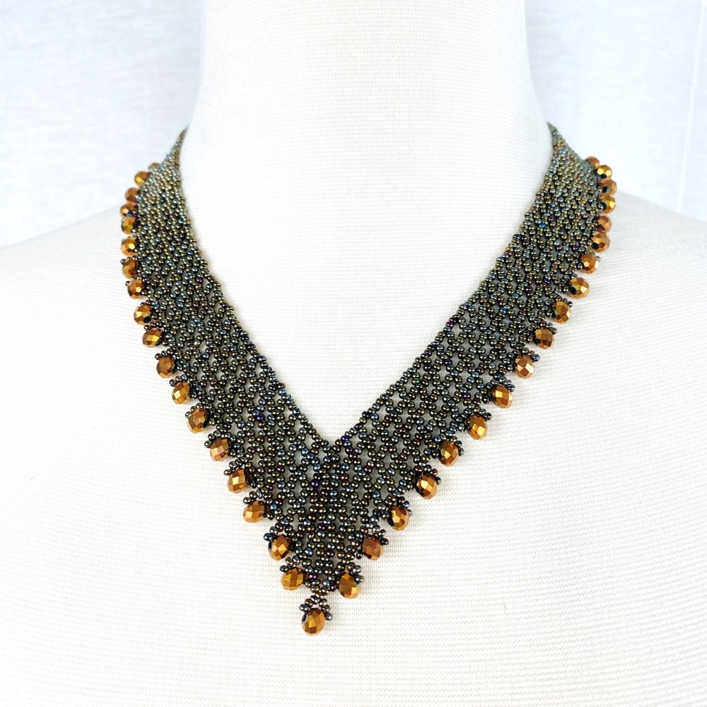 Copper Bronze Beaded Statement Necklace